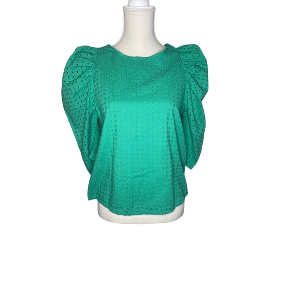 a new day Tops - A New Day Green Eyelet Fitted Puff Sleeve Top SZ S